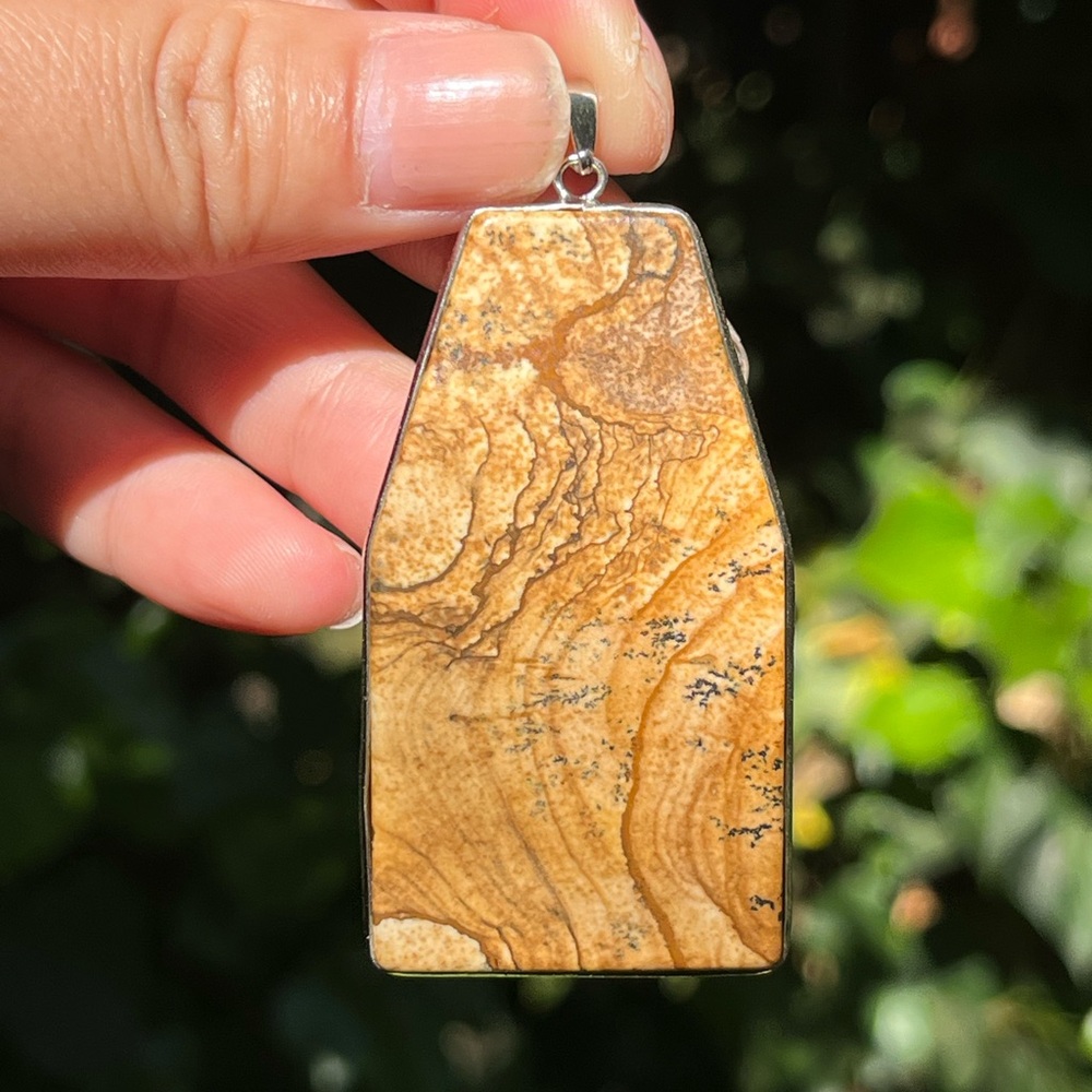 Silver plated picture jasper pendant 1409